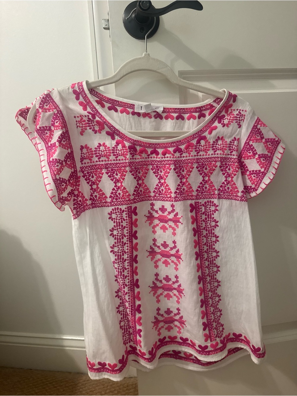 THML White Blouse with Hot Pink Embroidery